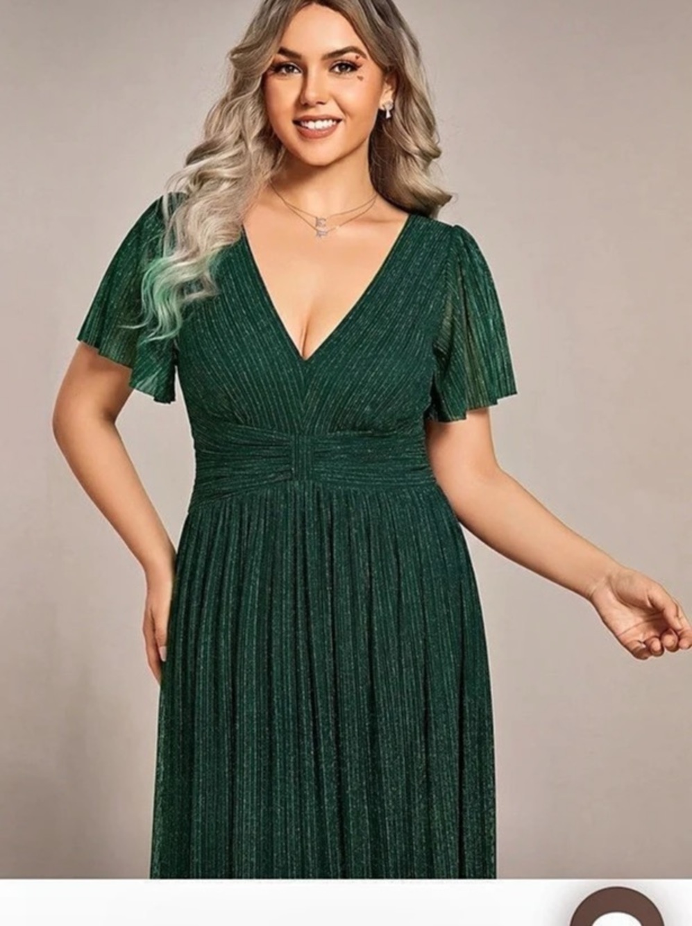 Ever Pretty V-Neck Glitter Short Sleeves Formal Evening Dress with Empire Waist - Picture 3 of 13